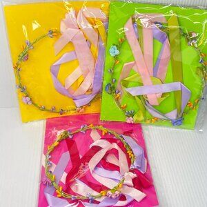 SET of 3 Flower Crown Floral Headbands Ribbons